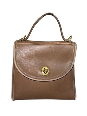 Vintage Coach Regina 9983 Top Handle Crossbody 2 Way Bag Taupe Leather Turnlock